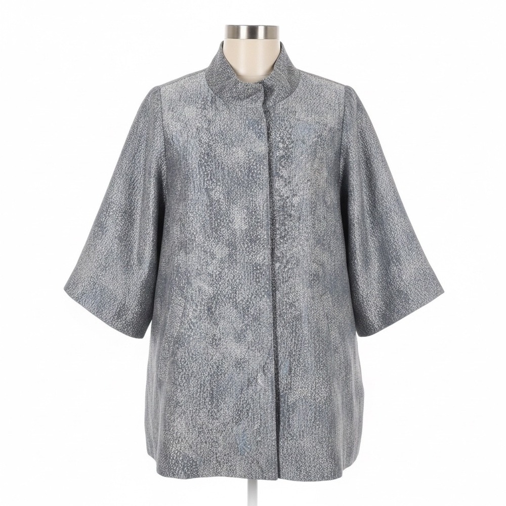 Eileen Fisher Cosmos Jacquard 3/4-Sleeve Jacket‎ Large Silk Blend Kimono Sleeve